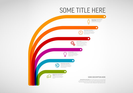 Simple infographic with title and six smaller element option items with thick lines