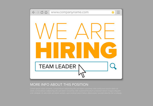 Company hiring poster with internet browser window and position search box