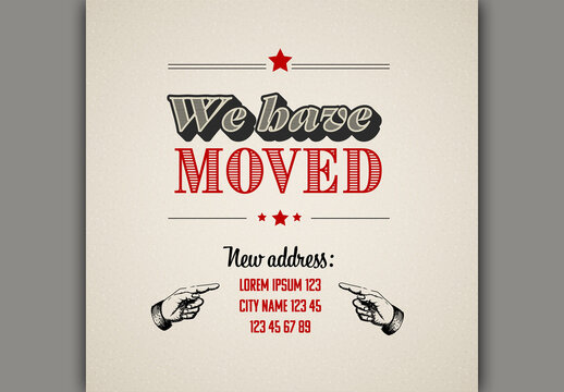 We are moving minimalistic retro vintage flyer template with iconic hand