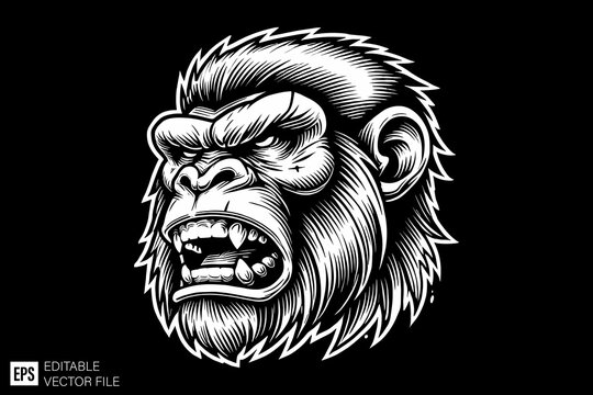 ape head vector graphic design black and white clip art silhouette