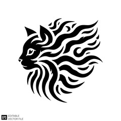 Obraz premium set of tribal flame cat head tattoo Graphic Design Elements Vector Silhouette Clip Art Black and White Illustrations