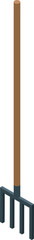 Garden fork standing with long wooden handle is a gardening tool with a wooden handle and metal head