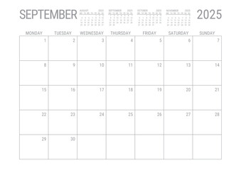 September Calendar 2025 Monthly Planner Printable A4 Monday Start	