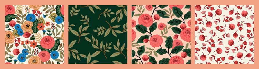 Fototapeta premium Floral seamless patterns. Vector design for paper, cover, fabric, interior decor and other