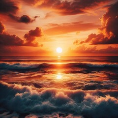 Fototapeta premium A sunset with a sunset and the sun shining through the clouds.