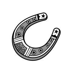 lucky horseshoe symbol in black and white line drawing