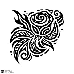 tribal rose Graphic Design Elements Vector Silhouette Clip Art Black and White  Illustrations