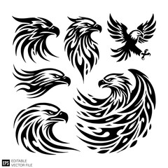 Obraz premium eagle tattoo Graphic Design Elements Vector Silhouette Clip Art Black and White Illustrations