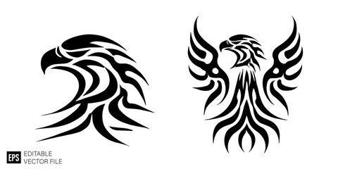 Obraz premium eagle tattoo Graphic Design Elements Vector Silhouette Clip Art Black and White Illustrations