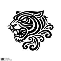 tribal tatto tiger head Graphic Design Elements Vector Silhouette Clip Art Black and White  Illustrations