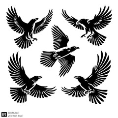 Fototapeta premium raven Graphic Design Elements Vector Silhouette Clip Art Black and White Illustrations