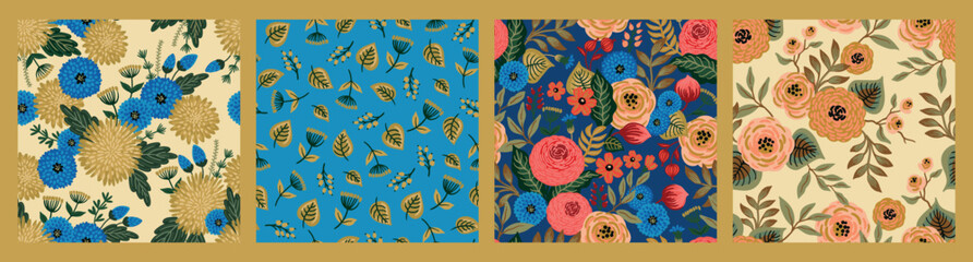 Floral seamless patterns. Vector design for paper, cover, fabric, interior decor and other