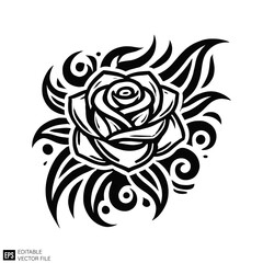 tribal rose Clip Art Black and White  Illustrations Graphic Design Elements Vector Silhouette
