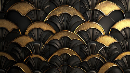Obraz premium Black and gold luxury 3D background in art deco style