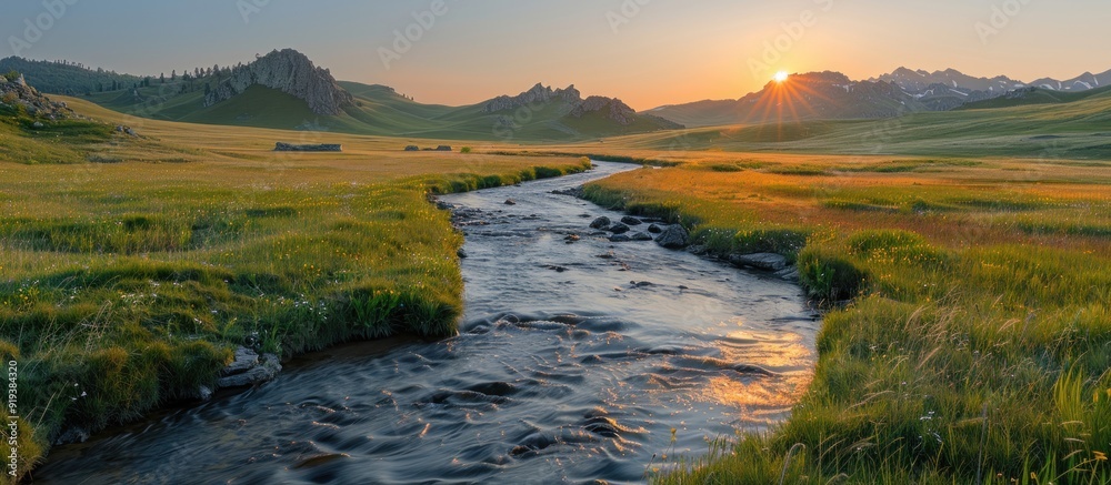 Sticker Sunrise Over a Serene River Valley