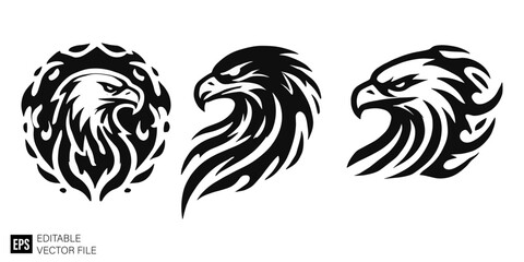 Obraz premium set of eagle head Clip Art Black and White Illustrations Graphic Design Elements Vector Silhouette