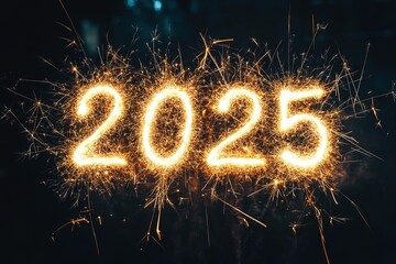 2025 written with Sparkle firework over bokeh light
