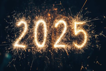 2025 written with Sparkle firework over bokeh light
