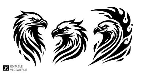 Obraz premium set of eagle head Clip Art Black and White Illustrations Graphic Design Elements Vector Silhouette
