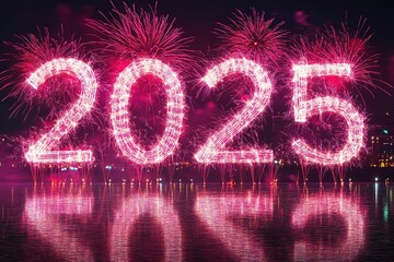 2025 written with Sparkle firework over bokeh light
