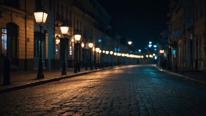 Dark empty street with spotlights