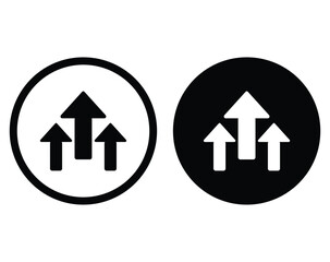 three upward flat arrows icon upload and growth concept.