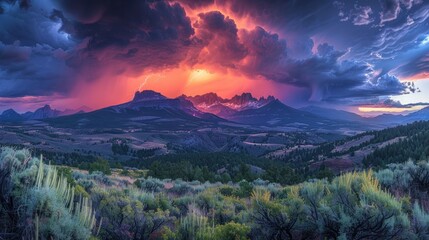 Lightning Storm Over Mountain Range