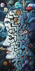 Fototapeta premium Anxiety depicted by maze of overlapping symbols and pathways