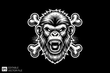 Obraz premium ape head Clip Art Black and White Illustrations Graphic Design Elements Vector Silhouette