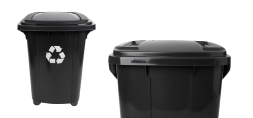 Black recycling bin with lid showcasing eco-friendly waste management, perfect for promoting sustainability and cleanliness.