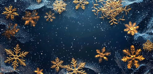 Gold Snowflakes on Dark Blue Background