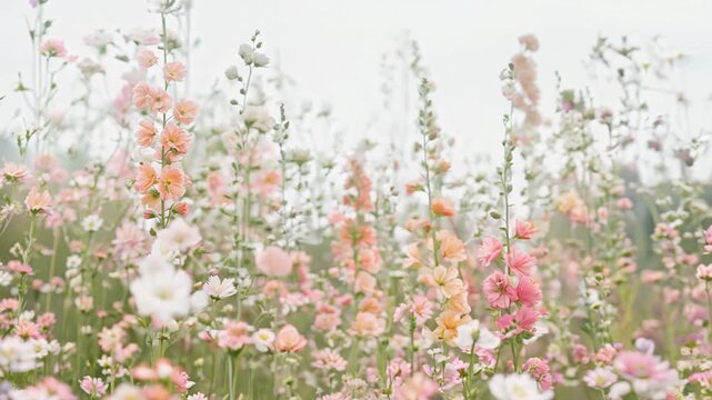 Summer aesthetic background with flowers, muted neutral colors