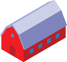 Isometric red barn building standing on farm for agricultural production