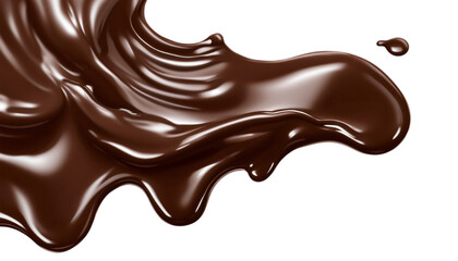 Melted chocolate falling in the air isolated on transparent background