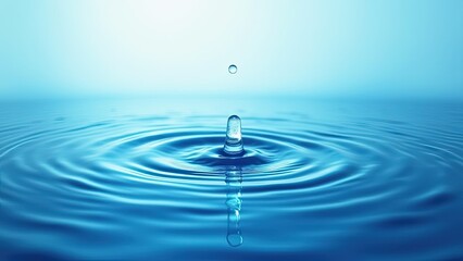 Mesmerizing Ripples: Tranquil Water Droplet Suspended in Ethereal Blue