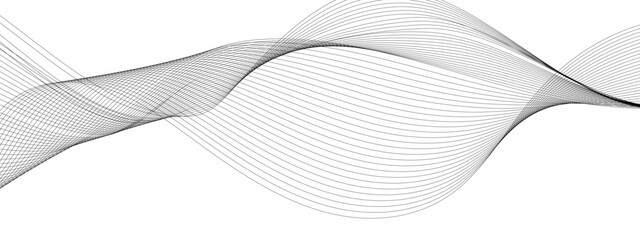 Grey and white wavy curve line with digital future technology concept background. Line art striped graphic template, banner background. Vector illustration.