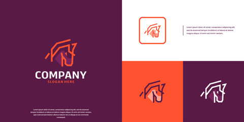 minimalist horse head logo, with line art style, clean and elegant, vector graphic design.