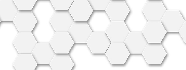 Background with white and grey hexagonal lines, Abstract 3d hexagonal background with shadow. Abstract hexagonal concept technology, banner and wallpaper background.