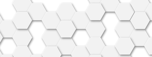 Background with white and grey hexagonal lines, Abstract 3d hexagonal background with shadow. Abstract hexagonal concept technology, banner and wallpaper background.