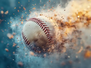 baseball speeding through the air with debris around it.