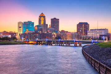 Des Moines, Iowa, USA. Cityscape image of Des Moines skyline, Iowa, USA at summer sunset.