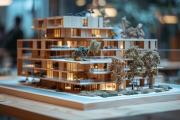 Architectural Model of a Modern Wooden Apartment Building