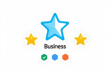 Obraz premium blue business star icon with a professional label, accompanied by two smaller stars and icons, ideal for corporate, business, or achievement visuals
