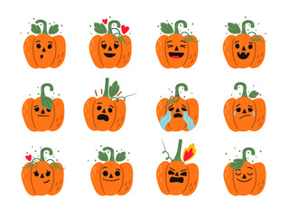 Set of funny pumpkin emoticons for halloween design