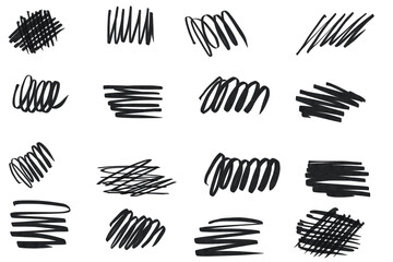 Marker Scribbles. Set of black marker paint texture isolated on white background. High quality photo