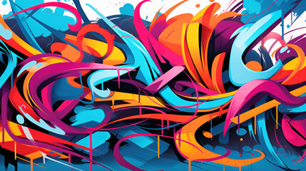 Fototapeta premium Vibrant graffiti art. Abstract shapes and lines in bold and vivid colors. Dynamic and energetic atmosphere. Street art culture. Urban graffiti background.