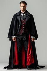 a model wearing a dracula costume for halloween