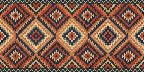 Earthy Aztec ikat pattern in terracotta and navy blue for a warm interior, earthy, Aztec, ikat, pattern, terracotta, navy blue