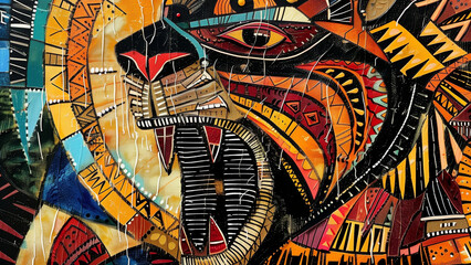 Lions' Roar - art, lion, colorful, painting, abstract, vibrant, animal, tribal, geometric, mosaic, fierce, face, modern, design, bright, texture, detailed, pattern