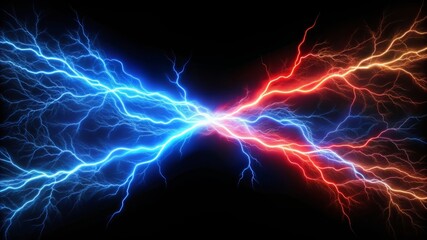 Clashing Lightning Bolts, Blue and Red Energy. - Powered by Adobe